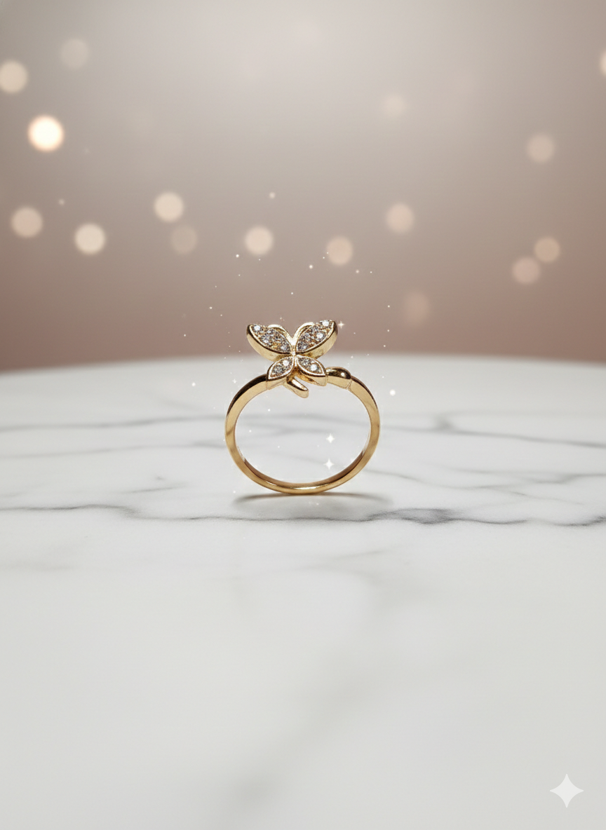 Golden Butterfly Sparkle Ring