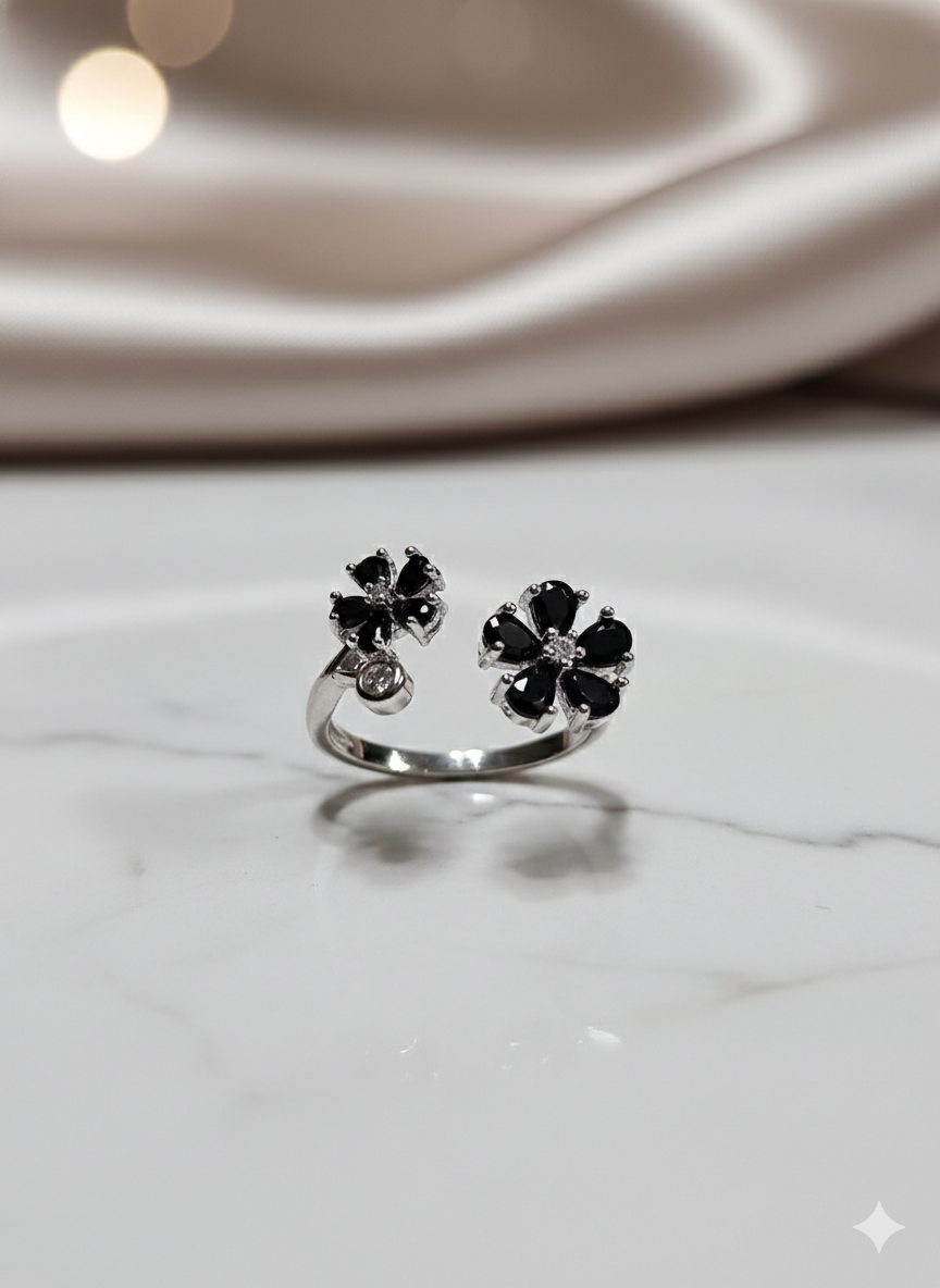 Black Blossom Open Ring
