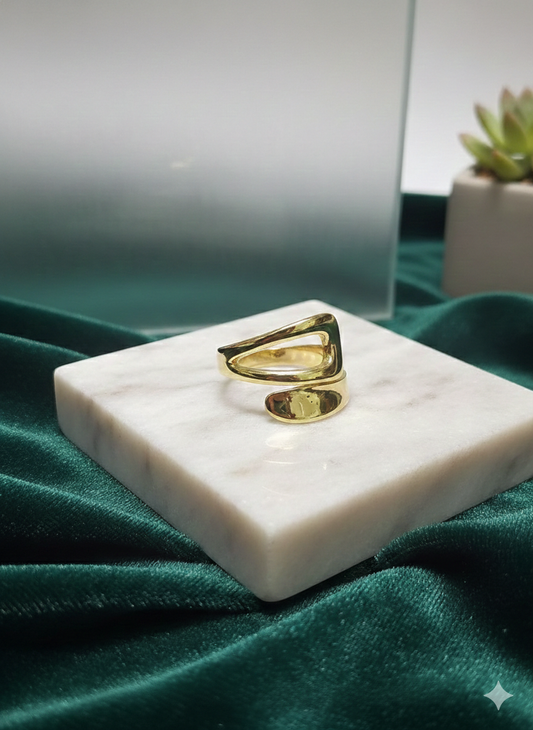 Golden Wave Anti-Tarnish Statement Ring