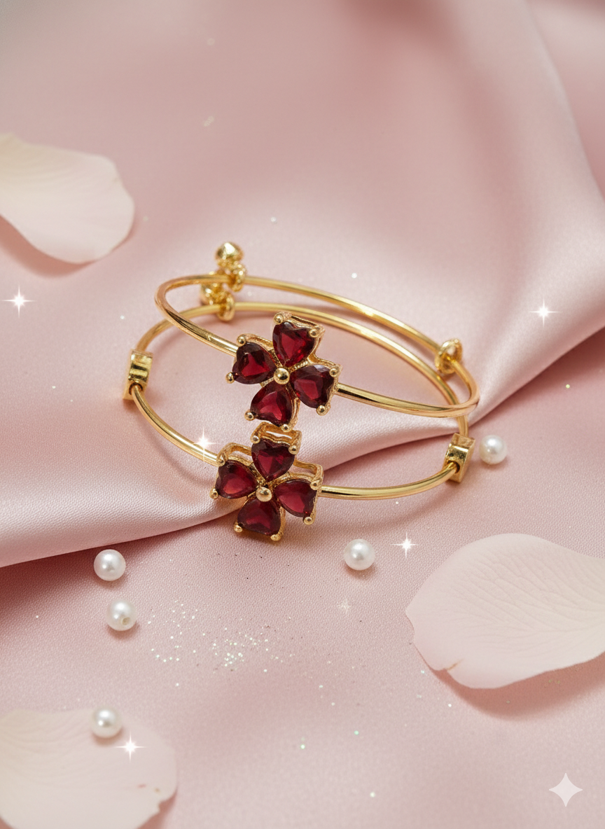 Elegant Floral Ruby-Red Gold-Plated Bangles (Set of 2)