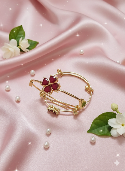 Elegant Floral Ruby-Red Gold-Plated Bangles (Set of 2)