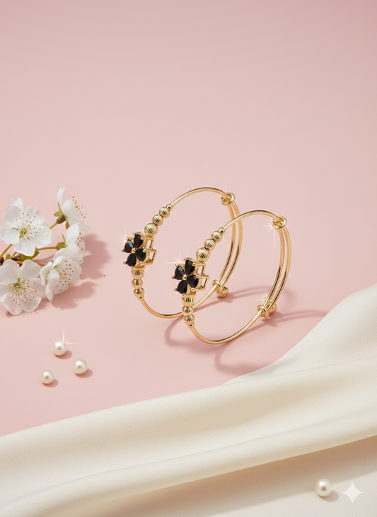Midnight Bloom Gold-Toned Adjustable Bangles (Set of 2)