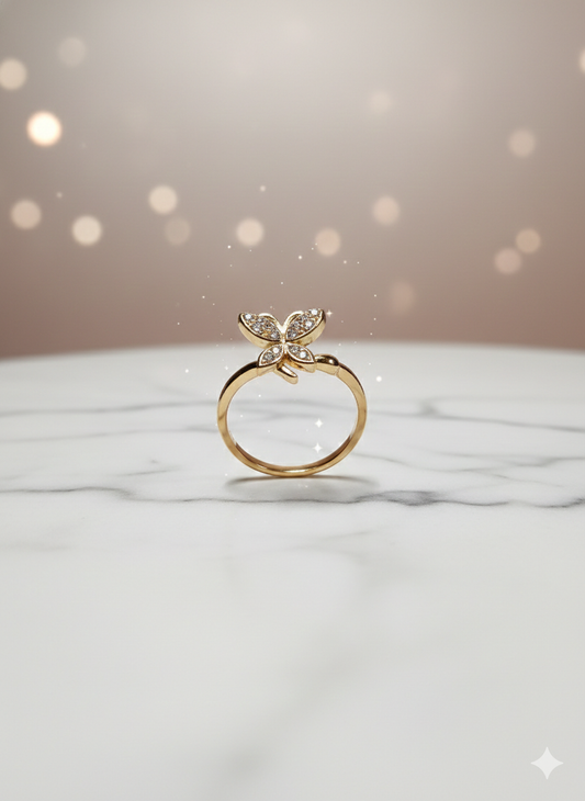 Golden Butterfly Sparkle Ring