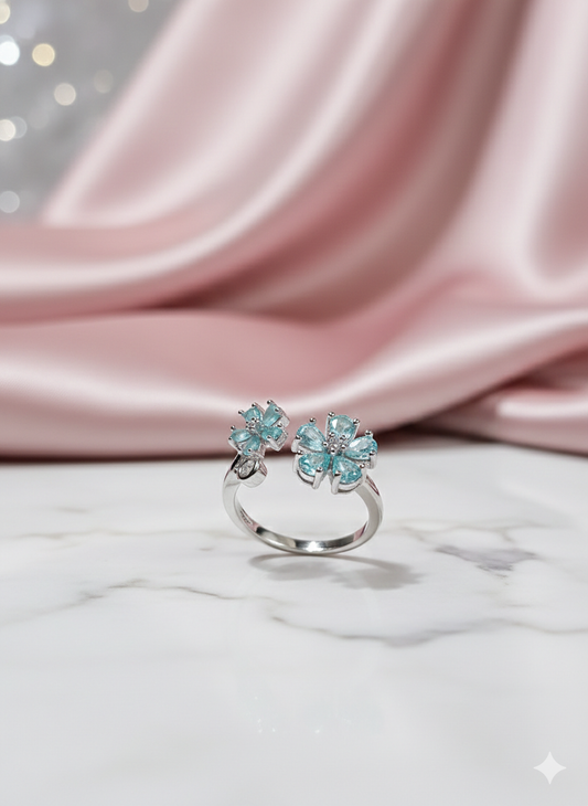 Aqua Blossom Open Ring