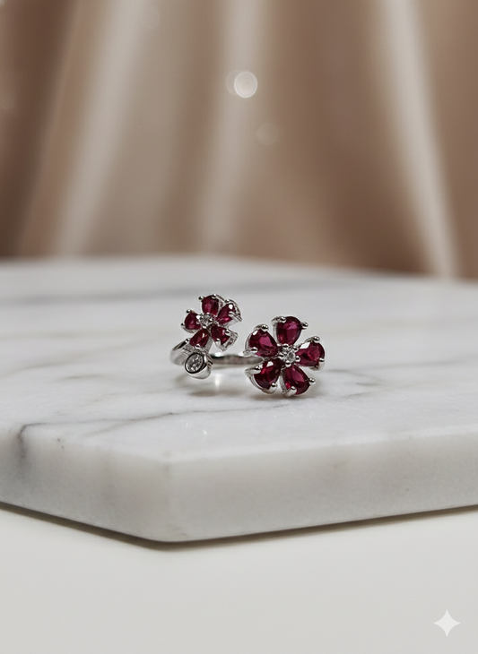 Ruby Blossom Open Ring