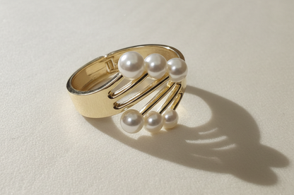 Pearl Cascade Gold Cuff Bracelet