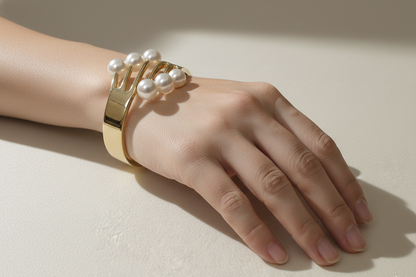 Pearl Cascade Gold Cuff Bracelet