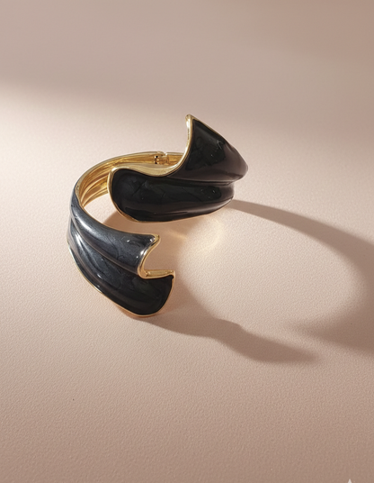Sculptural Midnight Enamel Wave Bracelet