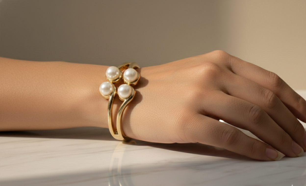 Regal Quad-Pearl Statement Bangle